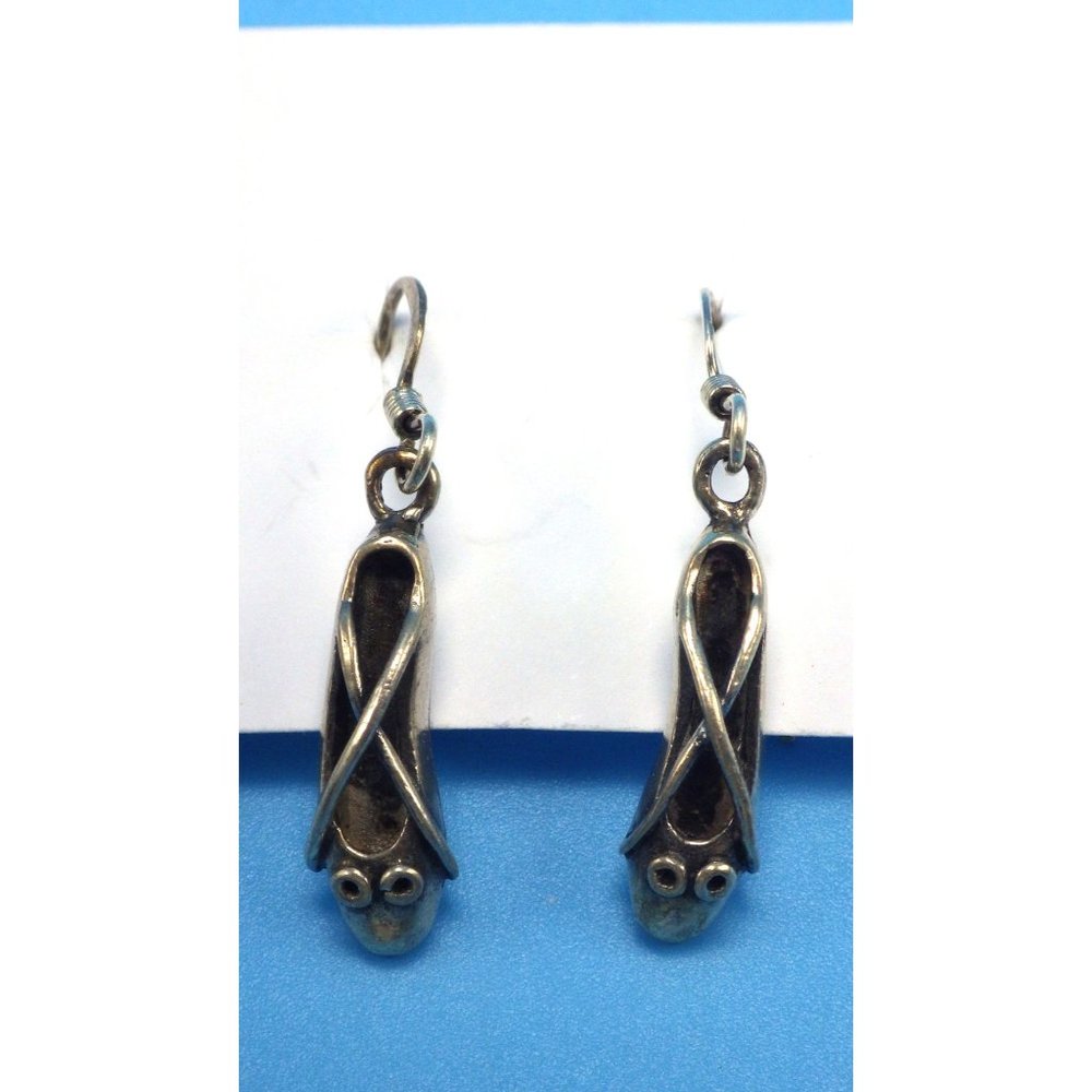 Ballet Slipper Earrings Hook Drop Dangle Silver Metal stamped 25